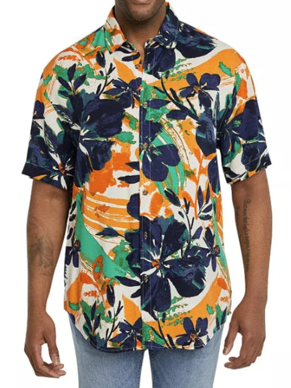 JOHNNY BIGG NWT 4XL Men's Honduras Floral Shirt Hawaiian Tropical Orange Blue